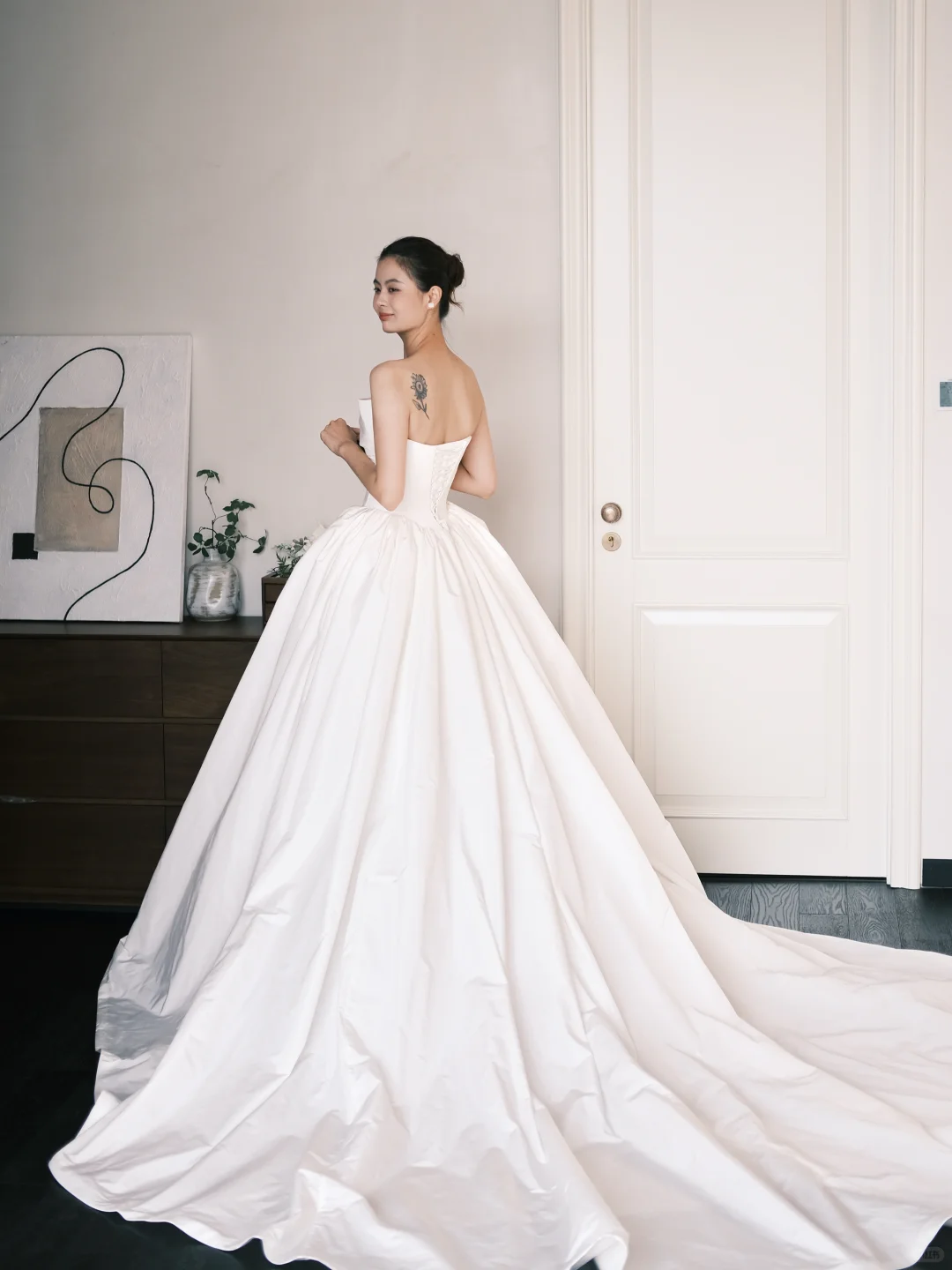 Strapless Boned Satin Ballgown Wedding Dress with Pearl Detail  NV7386