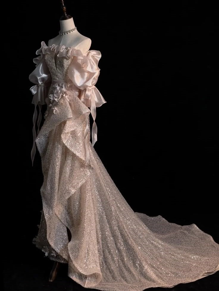 Pink Fashion Elegant Delicate Lace Floral Long Sequined Tulle Fishtail Skirt Floor Length Evening Dress Ball Gown Party Dress Prom Dress nv3761