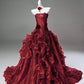 Robe de bal NiceVestidos - Bordeaux, tulle floral 3D, bustier, sans manches, traîne longue NV6181