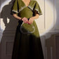 Olive Vintage Embroidery V Neck Long Dress Cape Short Sleeves Ball Gown Evening Dress nv1808