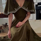 Olive Vintage Embroidery V Neck Long Dress Cape Short Sleeves Ball Gown Evening Dress nv1808