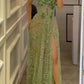 NiceVestidos--Green Exquisite Floral Sparkling Sequins Elegant Back Tie Prom Dress Fashionable Wedding Guest Dress NV5848