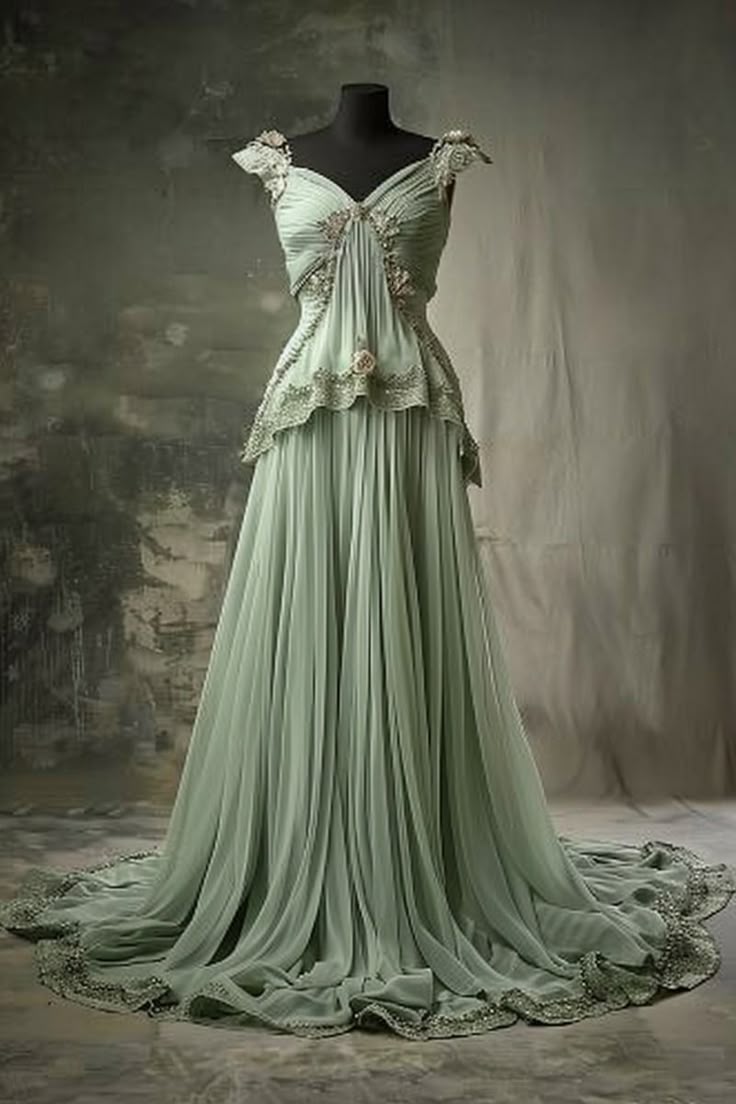 Green Floral Elegant Long Tulle Ball Gown nv4836