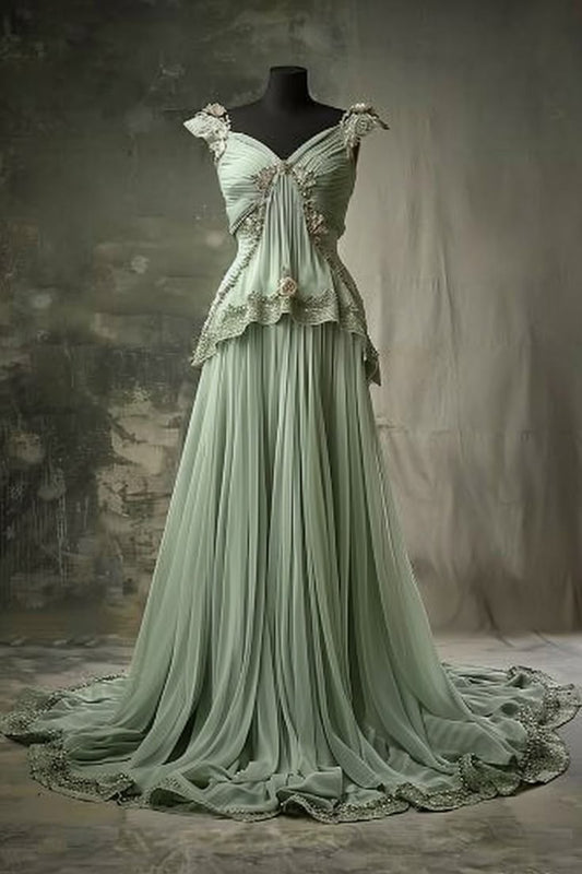 Green Floral Elegant Long Tulle Ball Gown nv4836