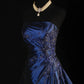 Navy Blue Vintage Fashion Exquisite Beaded Ball Gown Off Shoulder Long Satin Elegant Prom Dress Party Dress nv3769