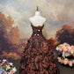 Brown Vintage Elegant Vintage Fashion Romantic Exquisite Beaded Floral Long Floor Length Satin Ball Gown Evening Gown Prom Gown nv4077
