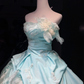 Strapless Mint Blue Prom Dress Beaded Embroidery 3D Flower Layered Organza Ball Gown  NV7059