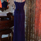 Robe longue sirène bleu roi à paillettes et perles, ornée d'un caraco et de perles - Robe élégante pour dîner et cocktail NV6369