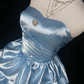 Light Blue Strapless Short Homecoming Dress Ruched Satin Puffy Ruffle Skirt Rhinestone Formal Cocktail Gown  NV6907