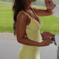 Silver Sparkling Fashion Spaghetti Strap Mermaid Slim Fit Long Ball Gown Backless Yellow Prom Dress Formal Evening Dress Party Dress nv3431