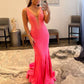 Blue/Purple/Orange/Pink Mermaid Deep V Neck Royal Blue Long Prom Dress with Beading nv951