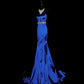 Blue Gorgeous Elegant Fashion Exquisite Gem Beads Long Mermaid Slim Satin Ball Gown Evening Gown Prom Dress nv3872