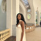 Simple Long Satin White Bridal Gown Ball Gown Evening Dress nv2902