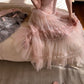 Robe de soirée longue en mousseline rose NV6745