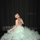Strapless Mint Green Mermaid Prom Dress, Rhinestone Beaded 3D Ruffle High Slit Evening Gown  NV7104