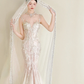 White Mermaid Beaded Sequin Wedding Dress Illusion V Neck High Slit Bridal Gown  NV7181