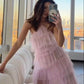 Pink sweet backless long tulle ball gown evening dress nv1353