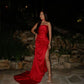 Red stylish elegant spaghetti strap long floor length ball gown evening dress party dress nv3505