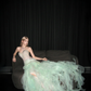 Strapless Mint Green Mermaid Prom Dress, Rhinestone Beaded 3D Ruffle High Slit Evening Gown  NV7104
