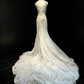 Women White Halter Mermaid Prom Dress, Beaded Sequin Tassel Lace Long Train Fairy Evening Gown  NV6949