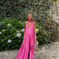 Pink V-neck Elegant Long Satin Evening Dress Party Dress Wedding Guest Dress nv4150