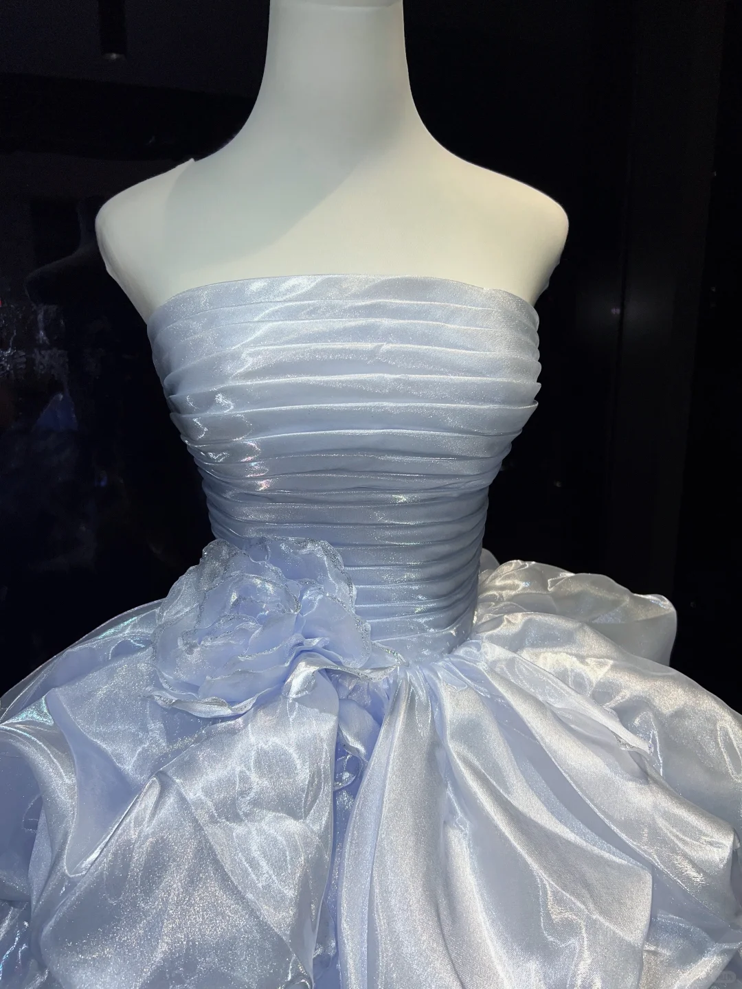 Strapless Light Lavender Prom Dress Pleated Bodice 3D Flower Tiered Bubble Organza Ball Gown  NV7043
