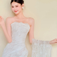 Strapless White Lace Mermaid Gown with High Slit & Ruffle Train  NV7415