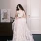 Halter Sheer Tulle Bridal Gown, A-Line Wedding Dress with 3D Flower Petal Appliques  NV7327