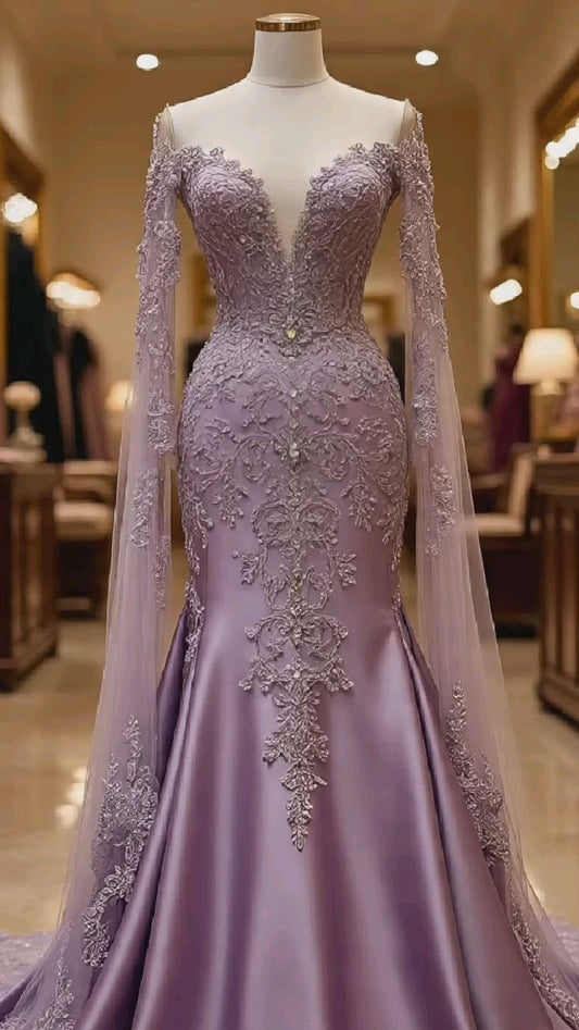 Robe de bal en satin et dentelle délicate violette NiceVestidos NV6129