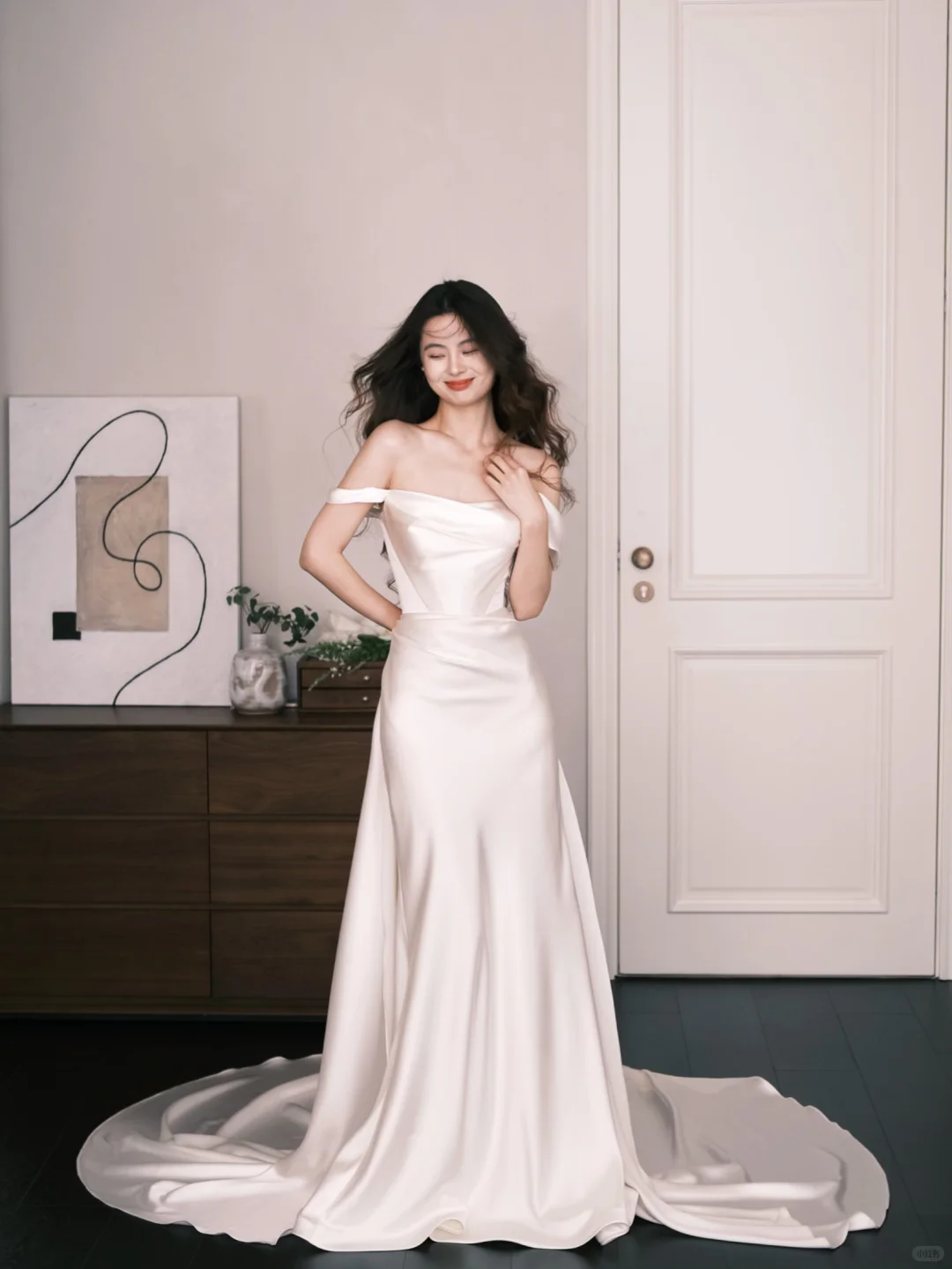 Off The Shoulder Satin Mermaid Wedding Dress  NV7317