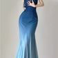 Blue fashion gradient sweet spaghetti strap long satin chiffon tulle ball gown evening gown party dress prom dress nv3896