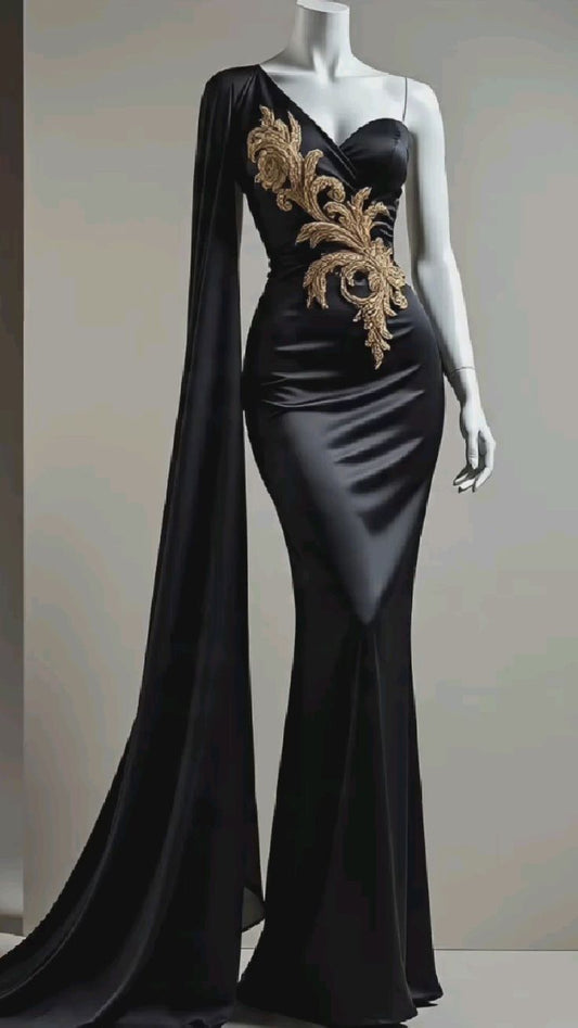 Robe de soirée longue, glamour et noire NiceVestidos. NV6147