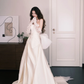 Off The Shoulder Satin Wedding Dress with Lace & Bow  NV7313