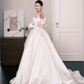 White Off The Shoulder Princess Satin Wedding Dress  NV7232