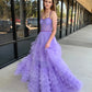 A Line Sweetheart Neck Beaded Straps Lilac/Black Long Prom Dresses, Lilac/Black Layered Tulle Formal Evening Dresses nv1505
