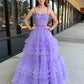 A Line Sweetheart Neck Beaded Straps Lilac/Black Long Prom Dresses, Lilac/Black Layered Tulle Formal Evening Dresses nv1505