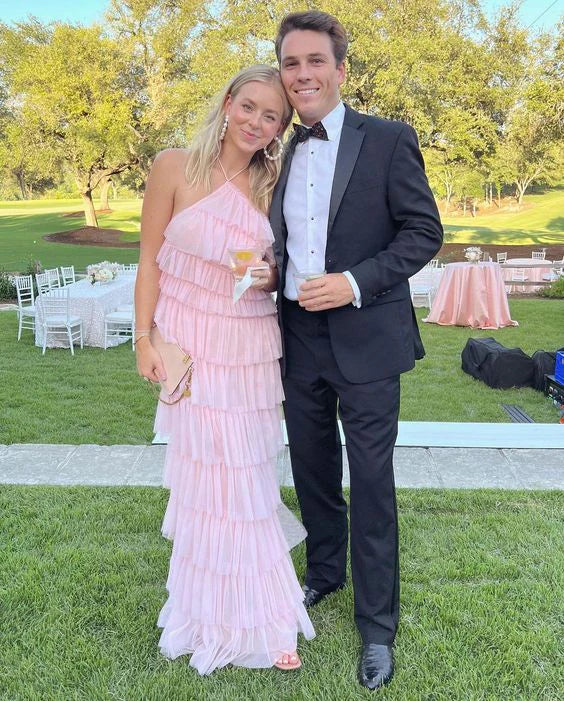 Pink sweet backless long tulle ball gown evening dress nv1353