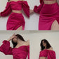 Fuchsia Vintage Two Piece Long Slit Prom Dress Satin Long Party Dress Birthday Outfit nv2029