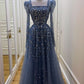 NiceVestidos - Robe de bal longue en tulle bleu, luxueuse et ornée de perles exquises NV6072