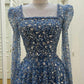 NiceVestidos - Robe de bal longue en tulle bleu, luxueuse et ornée de perles exquises NV6072
