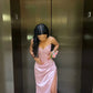 Pink Gorgeous Shiny Exquisite Beaded Long satin Slit Elegant Sexy Ball Gown Evening Dress Party Dress nv4146