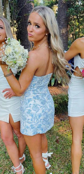blue floral off the shoulder cute short bodycon homecoming dress cocktail dress prom dress party dress nv1730