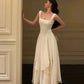 White Elegant Irregular Hem Long Ball Gown Evening Dress A-Line Square Neck Ball Gown Ankle Length nv2007