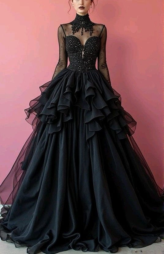 NiceVestidos - Robe de bal vampire noire scintillante créative NV6068