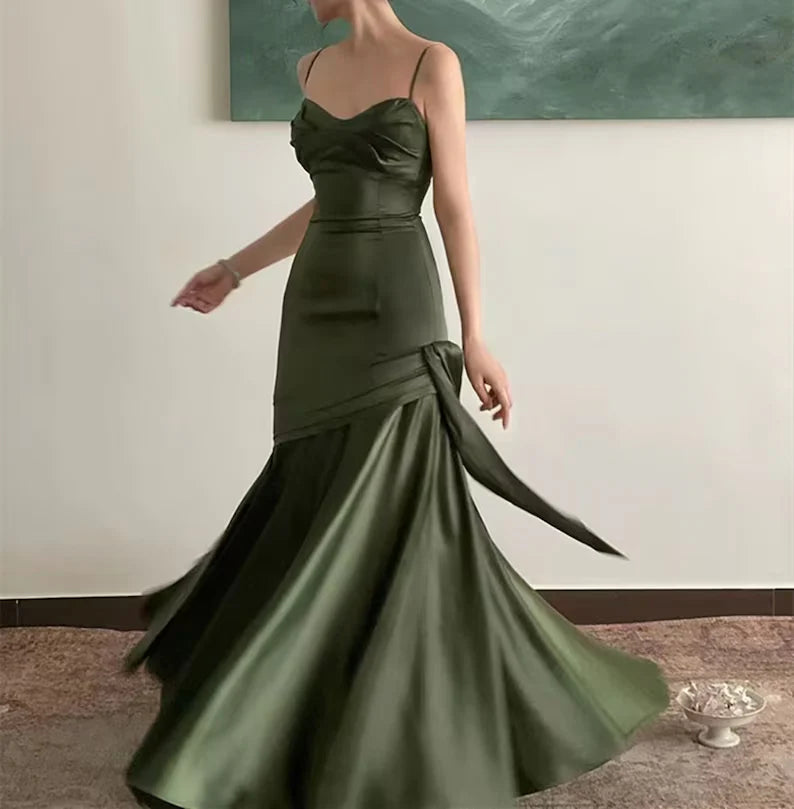 Green Satin Mermaid Long Sweetheart Evening Gown Prom Dress Party Dress nv1775