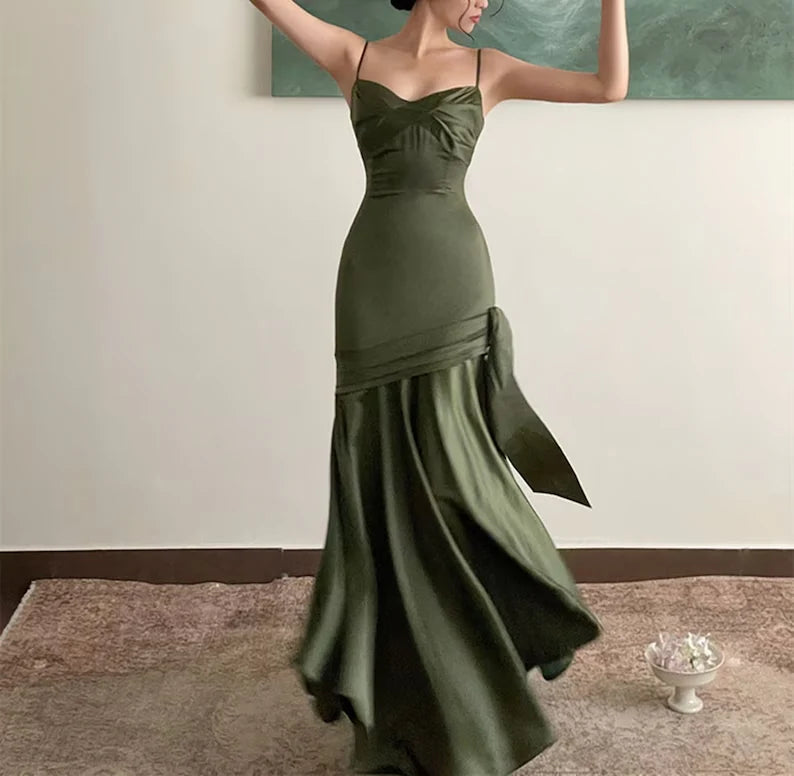 Green Satin Mermaid Long Sweetheart Evening Gown Prom Dress Party Dress nv1775