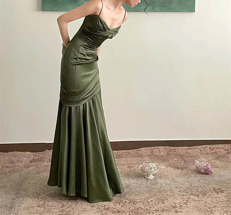 Green Satin Mermaid Long Sweetheart Evening Gown Prom Dress Party Dress nv1775