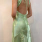 Green/Purple/Pink vintage V neck exquisite embroidery applique long satin elegant party dress evening gown prom dress nv2045