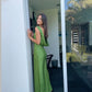 Green V Neck Halter Elegant Long Party Dress Evening Gown Prom Dress nv1984
