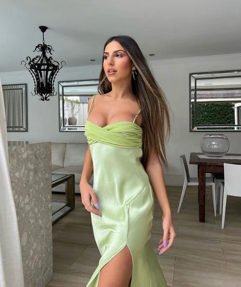 Simple Fashion Sage Green Spaghetti Strap Party Dress Evening Gown Prom Dress nv1793